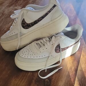 Nike White Sneakers with Animal Print Swoosh